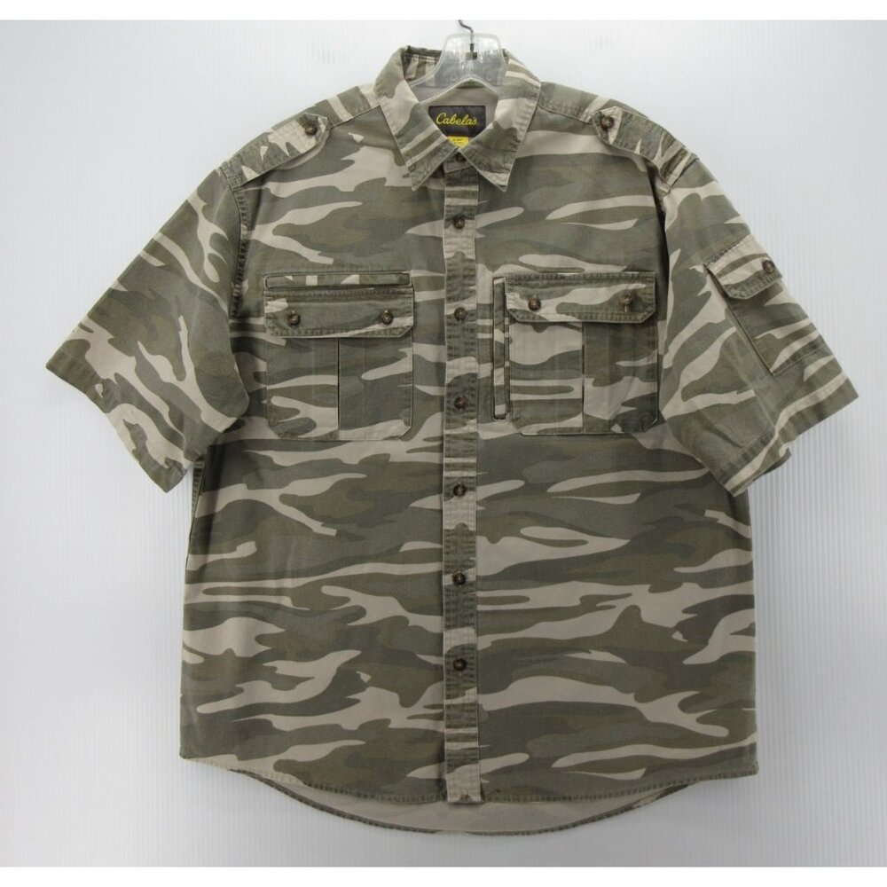 Cabelas Shirt Large Camo Button Up Utility Field Hunting Military
